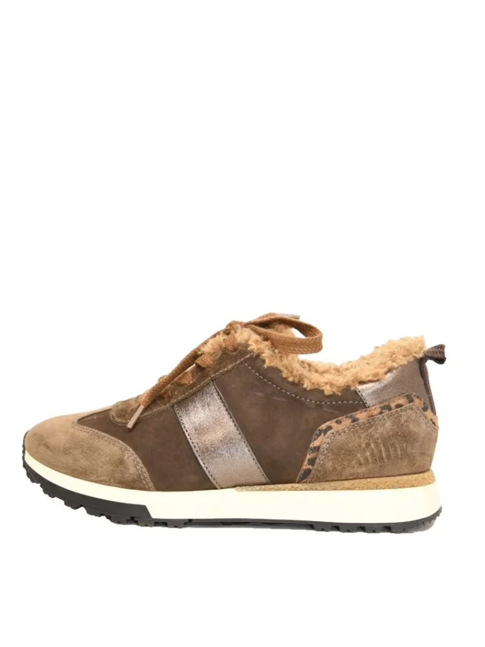 $500 PAUL GREEN Wasa SUEDE Fur Trim Sneaker SHOES Earth Moro Combo 7.5 US (TF17)